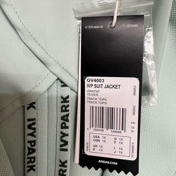 Adidas x Ivy Park Blazer Jacket Plus Size 1X Green Tint Three Striped GV4003 - Picture 8 of 8
